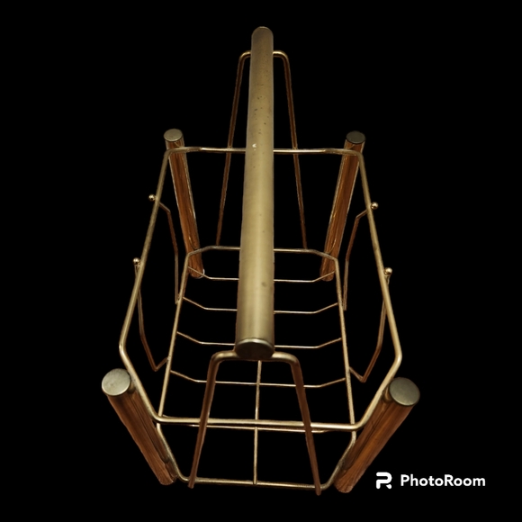 Large Vintage Mid Cenury Modern Brass Standing Magazine Rack Record Storage - Picture 7 of 8